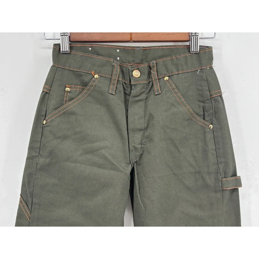 Vintage Ely Mens Buckle Back Jeans Dark Green Denim 26x32 Retro Cinch Back